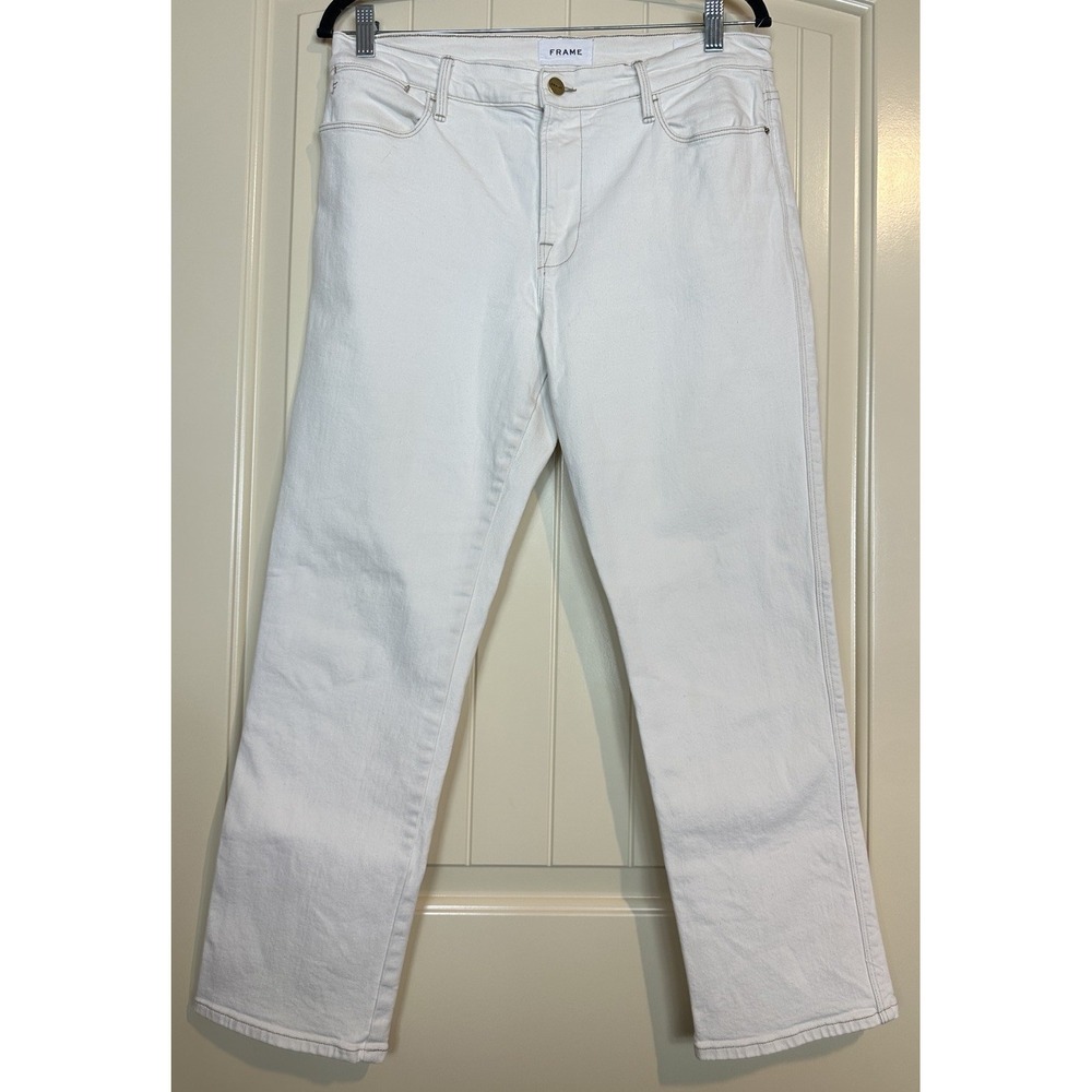 FRAME Women's cream Denim Jeans Straight High Rise Stretch 5-Pocket Button sz 30